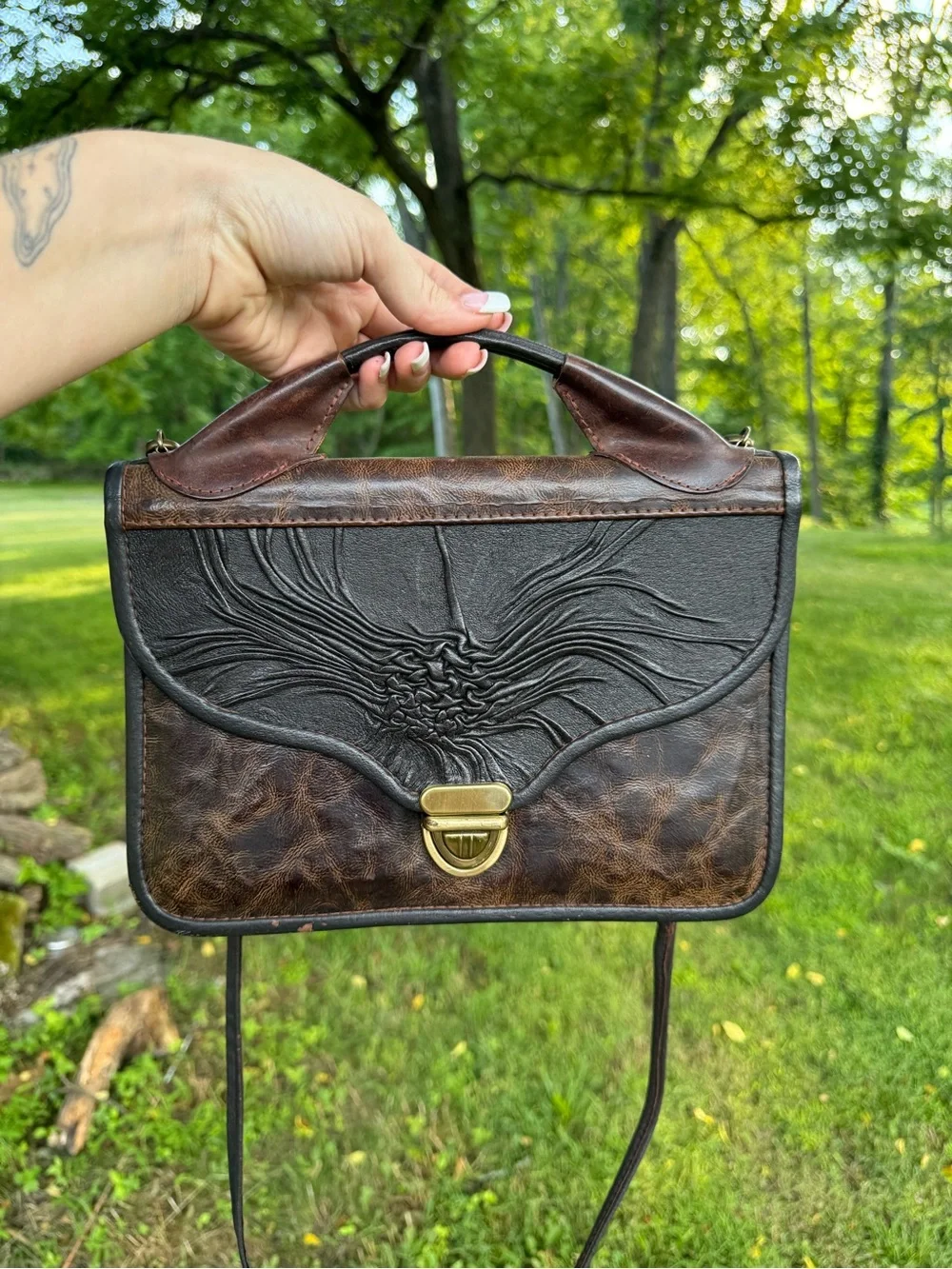 Vintage Hand-Tooled Leather Crossbody Bag